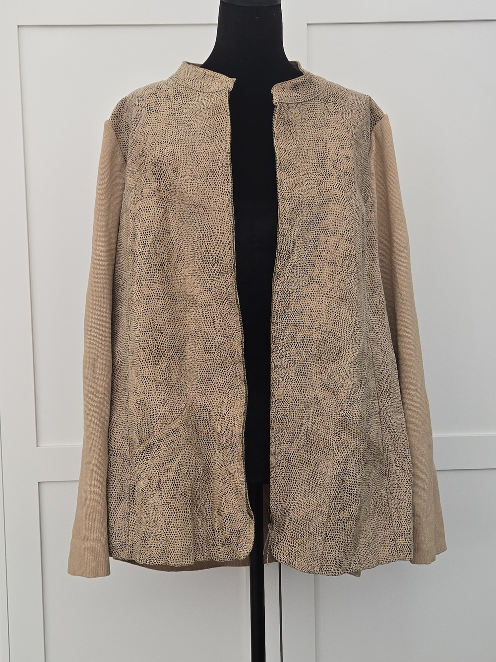 JH Collectibles Vtg Suede Front Knit Jacket Snakeskin Animal Print Tan Coat 3X